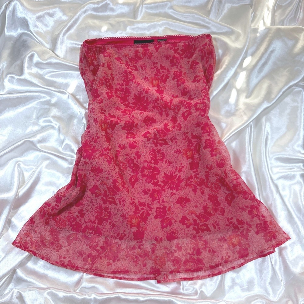 y2k midi skirt Pink Excellent G.A.S.CO. Floral Strapless Chiffon Mini Dress